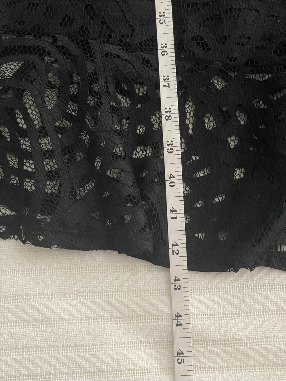 Black Lace V-Neck Dress with asymmetrical bottom and lace sleeves. 4X, 26/28W - Picture 7 of 10